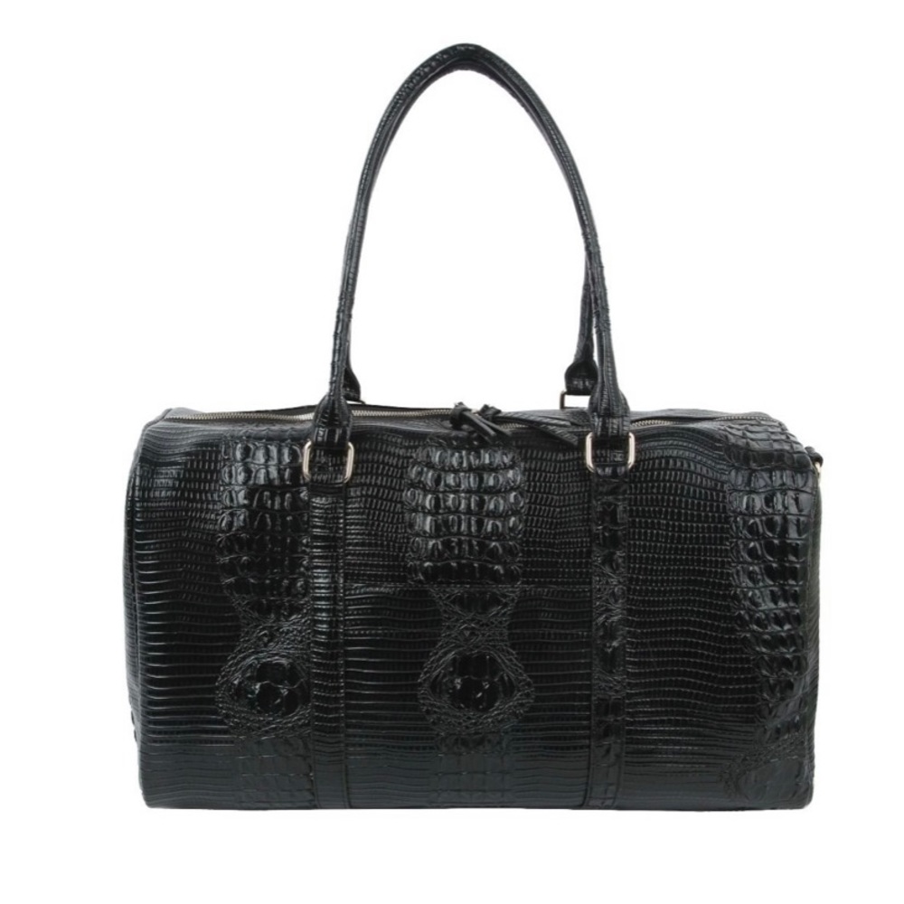 Black crocodile duffle bag